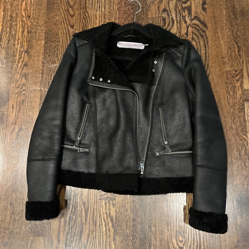 POLOGEOGRIS shearling jacket coat black size S